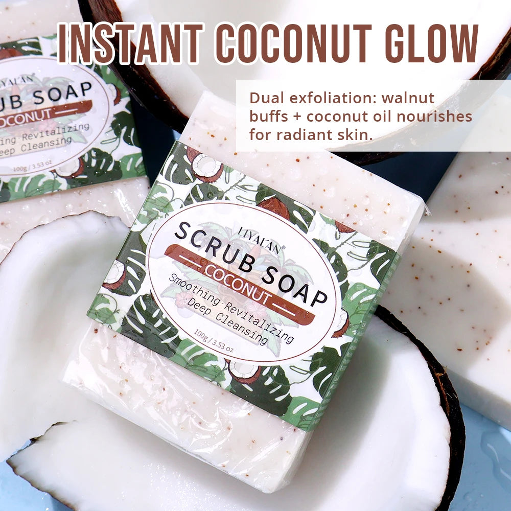 Coconut Exfoliating Scrub Soap Bar Deep Cleaning Bath Revitalizing