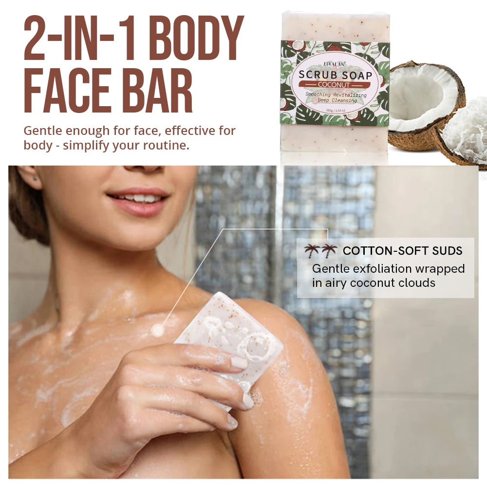 Coconut Exfoliating Scrub Soap Bar Deep Cleaning Bath Revitalizing
