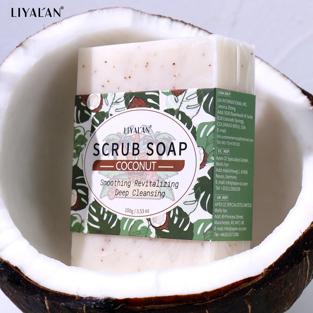 Coconut Exfoliating Scrub Soap Bar Deep Cleaning Bath Revitalizing
